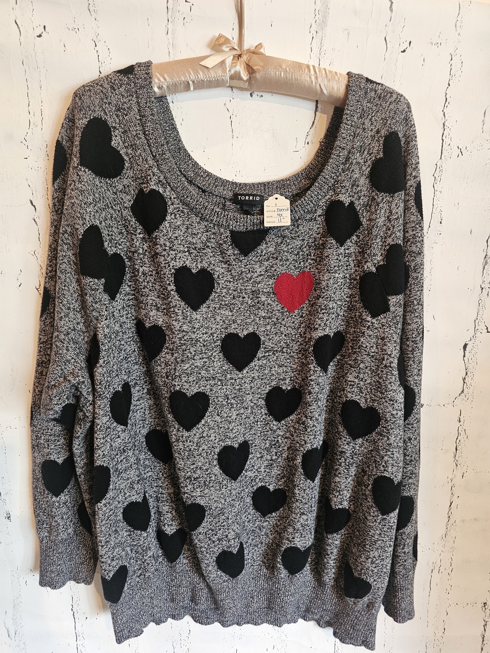 Torrid Gray Heart Sweater with Black and Red Hearts (1)